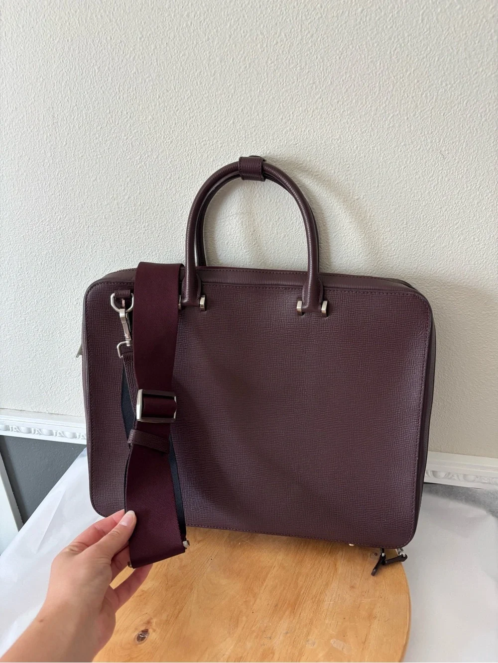 FAIRE Bond Leather Classic Men's Leather Crossbody Briefcase in Burgundy